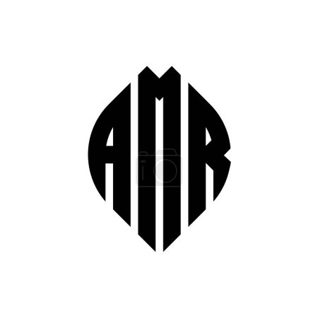 Ilustración de Diseño de logotipo de letra de círculo AMR con forma de círculo y elipse. AMR elipse letras con estilo tipográfico. Las tres iniciales forman un logotipo circular. AMR Circle Emblema Monograma abstracto Carta Marca Vector. - Imagen libre de derechos
