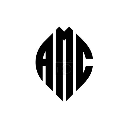 Ilustración de Diseño del logotipo de la letra del círculo AMC con forma de círculo y elipse. AMC elipse letras con estilo tipográfico. Las tres iniciales forman un logotipo circular. AMC Circle Emblema Monograma abstracto Carta Marca Vector. - Imagen libre de derechos