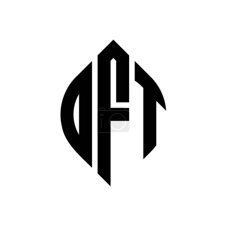 Ilustración de Diseño del logotipo de la letra del círculo DFT con forma de círculo y elipse. Letras elipse DFT con estilo tipográfico. Las tres iniciales forman un logotipo circular. DFT Circle Emblema Monograma abstracto Carta Marca Vector. - Imagen libre de derechos