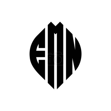 Illustration for EMN circle letter logo design with circle and ellipse shape. EMN ellipse letters with typographic style. The three initials form a circle logo. EMN Circle Emblem Abstract Monogram Letter Mark Vector. - Royalty Free Image