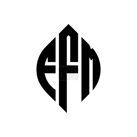 Illustration for FFM circle letter logo design with circle and ellipse shape. FFM ellipse letters with typographic style. The three initials form a circle logo. FFM Circle Emblem Abstract Monogram Letter Mark Vector. - Royalty Free Image