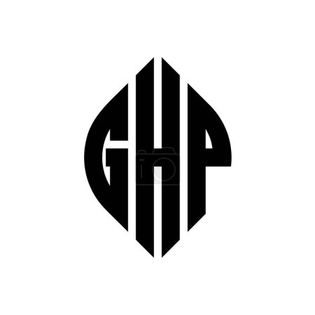 Illustration for GHP circle letter logo design with circle and ellipse shape. GHP ellipse letters with typographic style. The three initials form a circle logo. GHP Circle Emblem Abstract Monogram Letter Mark Vector. - Royalty Free Image