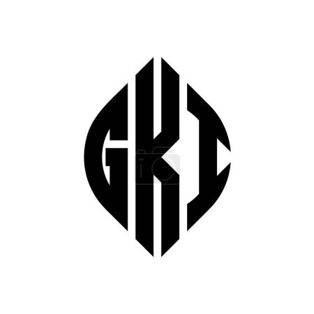 Ilustración de Diseño de logotipo de letra circular GKI con forma de círculo y elipse. GKI elipse letras con estilo tipográfico. Las tres iniciales forman un logotipo circular. GKI Circle Emblema Monograma abstracto Carta Marca Vector. - Imagen libre de derechos
