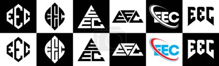 Illustration for EEC letter logo design in six style. EEC polygon, circle, triangle, hexagon, flat and simple style with black and white color variation letter logo set in one artboard. EEC minimalist and classic logo - Royalty Free Image