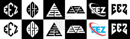 Téléchargez les illustrations : EEZ lettre logo design dans six style. Polygone EEZ, cercle, triangle, hexagone, style plat et simple avec lettre de variation de couleur noir et blanc logo dans un seul tableau. Logo minimaliste et classique EEZ - en licence libre de droit