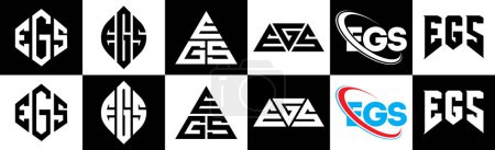Ilustración de Diseño del logotipo de la letra EGS en seis estilos. EGS polígono, círculo, triángulo, hexágono, estilo plano y simple con el logotipo de la letra de variación de color blanco y negro establecido en una tabla de arte. Logo minimalista y clásico de EGS - Imagen libre de derechos