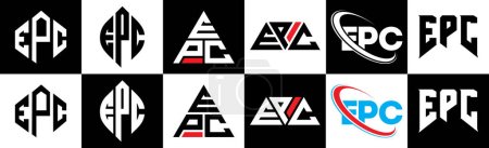 EPC Letter Logo Design in sechs Stilen. EPC-Polygon, Kreis, Dreieck, Sechseck, flacher und einfacher Stil mit schwarz-weißer Farbvariation Buchstabenlogo in einem Artboard gesetzt. EPC minimalistisches und klassisches Logo