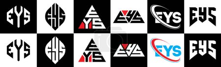 Ilustración de Diseño del logotipo de la letra EYS en seis estilos. Polígono EYS, círculo, triángulo, hexágono, estilo plano y simple con el logotipo de la letra de variación de color blanco y negro establecido en una placa de arte. Logo minimalista y clásico de EYS - Imagen libre de derechos
