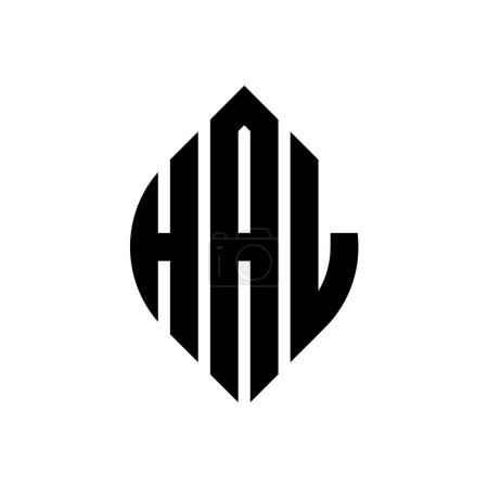 Ilustración de Diseño de logotipo de letra de círculo HAL con forma de círculo y elipse. Letras elipse HAL con estilo tipográfico. Las tres iniciales forman un logotipo circular. HAL Circle Emblema Monograma abstracto Carta Marca Vector. - Imagen libre de derechos