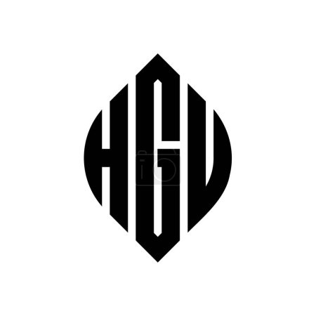 Ilustración de Diseño del logotipo de la letra del círculo HGU con forma de círculo y elipse. Letras elipse HGU con estilo tipográfico. Las tres iniciales forman un logotipo circular. HGU círculo emblema abstracto monograma carta marca vector. - Imagen libre de derechos