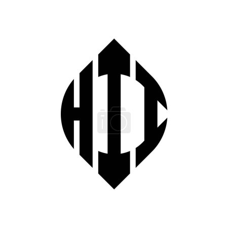 Ilustración de Diseño del logotipo de la letra del círculo HII con forma de círculo y elipse. HII elipse letras con estilo tipográfico. Las tres iniciales forman un logotipo circular. HII Emblema del círculo Monograma abstracto Carta Marca Vector. - Imagen libre de derechos