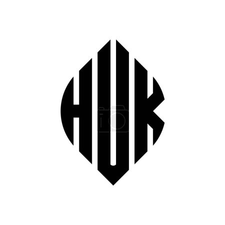 Ilustración de Diseño del logotipo de la letra del círculo HUK con forma de círculo y elipse. Letras elipse HUK con estilo tipográfico. Las tres iniciales forman un logotipo circular. HUK Circle Emblema Monograma Abstracto Carta Marca Vector. - Imagen libre de derechos