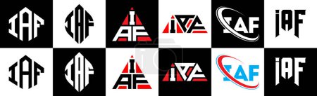 Illustration for IAF letter logo design in six style. IAF polygon, circle, triangle, hexagon, flat and simple style with black and white color variation letter logo set in one artboard. IAF minimalist and classic logo - Royalty Free Image