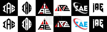 Ilustración de IAE letter logo design in six style. IAE polygon, circle, triangle, hexagon, flat and simple style with black and white color variation letter logo set in one artboard. IAE minimalist and classic logo - Imagen libre de derechos