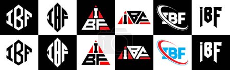 Téléchargez les illustrations : IBF letter logo design in six style. IBF polygon, circle, triangle, hexagon, flat and simple style with black and white color variation letter logo set in one artboard. IBF minimalist and classic logo - en licence libre de droit