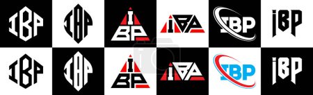 Ilustración de IBP letter logo design in six style. IBP polygon, circle, triangle, hexagon, flat and simple style with black and white color variation letter logo set in one artboard. IBP minimalist and classic logo - Imagen libre de derechos