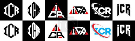 Téléchargez les illustrations : ICR letter logo design in six style. ICR polygon, circle, triangle, hexagon, flat and simple style with black and white color variation letter logo set in one artboard. ICR minimalist and classic logo - en licence libre de droit