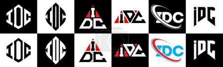 Téléchargez les illustrations : IDC letter logo design in six style. IDC polygon, circle, triangle, hexagon, flat and simple style with black and white color variation letter logo set in one artboard. IDC minimalist and classic logo - en licence libre de droit
