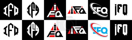 Ilustración de IFQ letter logo design in six style. IFQ polygon, circle, triangle, hexagon, flat and simple style with black and white color variation letter logo set in one artboard. IFQ minimalist and classic logo - Imagen libre de derechos