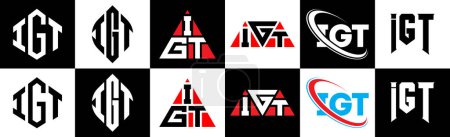 Téléchargez les illustrations : IGT letter logo design in six style. IGT polygon, circle, triangle, hexagon, flat and simple style with black and white color variation letter logo set in one artboard. IGT minimalist and classic logo - en licence libre de droit