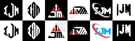 Téléchargez les illustrations : IJM letter logo design in six style. IJM polygon, circle, triangle, hexagon, flat and simple style with black and white color variation letter logo set in one artboard. IJM minimalist and classic logo - en licence libre de droit