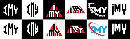 Téléchargez les illustrations : IMY letter logo design in six style. IMY polygon, circle, triangle, hexagon, flat and simple style with black and white color variation letter logo set in one artboard. IMY minimalist and classic logo - en licence libre de droit