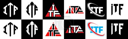 Téléchargez les illustrations : ITF letter logo design in six style. ITF polygon, circle, triangle, hexagon, flat and simple style with black and white color variation letter logo set in one artboard. ITF minimalist and classic logo - en licence libre de droit