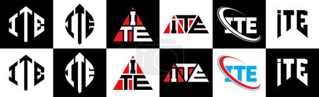 Ilustración de ITE letter logo design in six style. ITE polygon, circle, triangle, hexagon, flat and simple style with black and white color variation letter logo set in one artboard. ITE minimalist and classic logo - Imagen libre de derechos