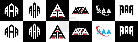 Téléchargez les illustrations : AAA letter logo design in six style. AAA polygon, circle, triangle, hexagon, flat and simple style with black and white color variation letter logo set in one artboard. AAA minimalist and classic logo - en licence libre de droit