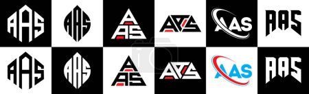 Ilustración de AAS letter logo design in six style. AAS polygon, circle, triangle, hexagon, flat and simple style with black and white color variation letter logo set in one artboard. AAS minimalist and classic logo - Imagen libre de derechos