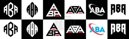 Illustration for ABA letter logo design in six style. ABA polygon, circle, triangle, hexagon, flat and simple style with black and white color variation letter logo set in one artboard. ABA minimalist and classic logo - Royalty Free Image
