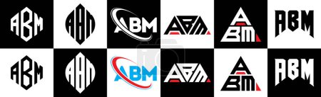 Illustration for ABM letter logo design in six style. ABM polygon, circle, triangle, hexagon, flat and simple style with black and white color variation letter logo set in one artboard. ABM minimalist and classic logo - Royalty Free Image