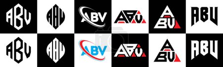 Ilustración de ABV letter logo design in six style. ABV polygon, circle, triangle, hexagon, flat and simple style with black and white color variation letter logo set in one artboard. ABV minimalist and classic logo - Imagen libre de derechos