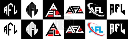 Illustration for AFL letter logo design in six style. AFL polygon, circle, triangle, hexagon, flat and simple style with black and white color variation letter logo set in one artboard. AFL minimalist and classic logo - Royalty Free Image