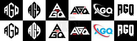Téléchargez les illustrations : AGQ letter logo design in six style. AGQ polygon, circle, triangle, hexagon, flat and simple style with black and white color variation letter logo set in one artboard. AGQ minimalist and classic logo - en licence libre de droit
