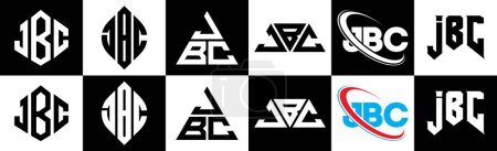 Téléchargez les illustrations : JBC letter logo design in six style. JBC polygon, circle, triangle, hexagon, flat and simple style with black and white color variation letter logo set in one artboard. JBC minimalist and classic logo - en licence libre de droit