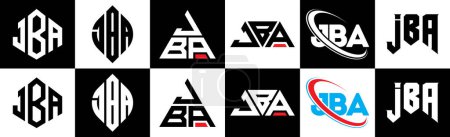 Téléchargez les illustrations : JBA letter logo design in six style. JBA polygon, circle, triangle, hexagon, flat and simple style with black and white color variation letter logo set in one artboard. JBA minimalist and classic logo - en licence libre de droit