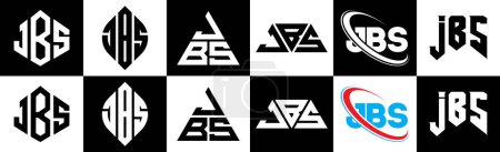 Téléchargez les illustrations : JBS letter logo design in six style. JBS polygon, circle, triangle, hexagon, flat and simple style with black and white color variation letter logo set in one artboard. JBS minimalist and classic logo - en licence libre de droit