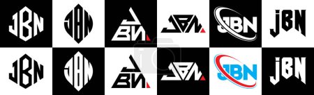 Ilustración de JBN letter logo design in six style. JBN polygon, circle, triangle, hexagon, flat and simple style with black and white color variation letter logo set in one artboard. JBN minimalist and classic logo - Imagen libre de derechos