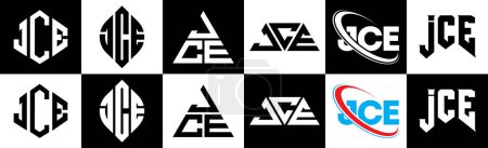 Ilustración de JCE letter logo design in six style. JCE polygon, circle, triangle, hexagon, flat and simple style with black and white color variation letter logo set in one artboard. JCE minimalist and classic logo - Imagen libre de derechos