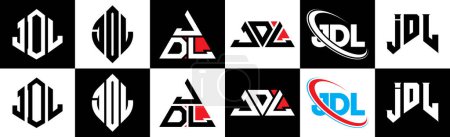 Téléchargez les illustrations : JDL letter logo design in six style. JDL polygon, circle, triangle, hexagon, flat and simple style with black and white color variation letter logo set in one artboard. JDL minimalist and classic logo - en licence libre de droit