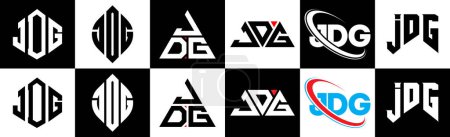 Téléchargez les illustrations : JDG letter logo design in six style. JDG polygon, circle, triangle, hexagon, flat and simple style with black and white color variation letter logo set in one artboard. JDG minimalist and classic logo - en licence libre de droit