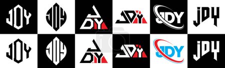 Téléchargez les illustrations : JDY letter logo design in six style. JDY polygon, circle, triangle, hexagon, flat and simple style with black and white color variation letter logo set in one artboard. JDY minimalist and classic logo - en licence libre de droit