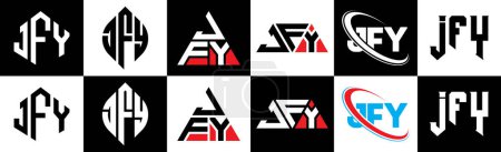 Téléchargez les illustrations : JFY letter logo design in six style. JFY polygon, circle, triangle, hexagon, flat and simple style with black and white color variation letter logo set in one artboard. JFY minimalist and classic logo - en licence libre de droit