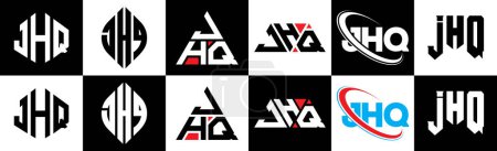 Ilustración de JHQ letter logo design in six style. JHQ polygon, circle, triangle, hexagon, flat and simple style with black and white color variation letter logo set in one artboard. JHQ minimalist and classic logo - Imagen libre de derechos