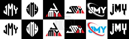 Ilustración de JMY letter logo design in six style. JMY polygon, circle, triangle, hexagon, flat and simple style with black and white color variation letter logo set in one artboard. JMY minimalist and classic logo - Imagen libre de derechos