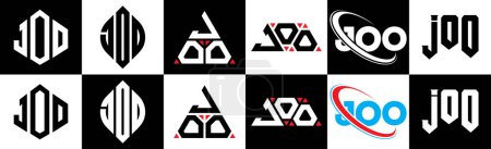 Téléchargez les illustrations : JOO letter logo design in six style. JOO polygon, circle, triangle, hexagon, flat and simple style with black and white color variation letter logo set in one artboard. JOO minimalist and classic logo - en licence libre de droit