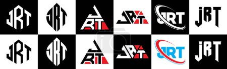 Téléchargez les illustrations : JRT letter logo design in six style. JRT polygon, circle, triangle, hexagon, flat and simple style with black and white color variation letter logo set in one artboard. JRT minimalist and classic logo - en licence libre de droit