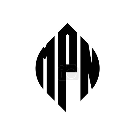 Ilustración de Diseño de logotipo de letra de círculo MPN con forma de círculo y elipse. MPN elipse letras con estilo tipográfico. Las tres iniciales forman un logotipo circular. MPN círculo emblema abstracto monograma carta marca vector. - Imagen libre de derechos
