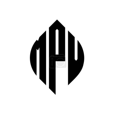 Ilustración de Diseño del logotipo de la letra del círculo MPV con forma de círculo y elipse. Letras de elipse MPV con estilo tipográfico. Las tres iniciales forman un logotipo circular. MPV círculo emblema abstracto monograma carta marca vector. - Imagen libre de derechos